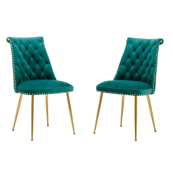 English Elm Modern Velvet Dining Chairs Set of 2 with Gold Accents and Adjustable Metal Legs T3609P548697