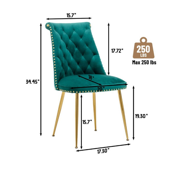 English Elm Modern Velvet Dining Chairs Set of 2 with Gold Accents and Adjustable Metal Legs T3609P548697