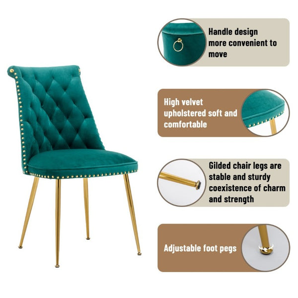 English Elm Modern Velvet Dining Chairs Set of 2 with Gold Accents and Adjustable Metal Legs T3609P548697