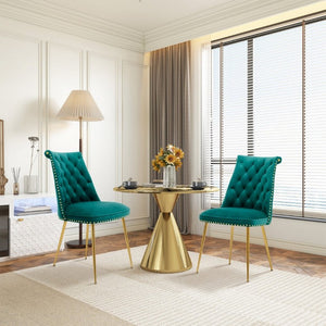 English Elm Modern Velvet Dining Chairs Set of 2 with Gold Accents and Adjustable Metal Legs T3609P548697