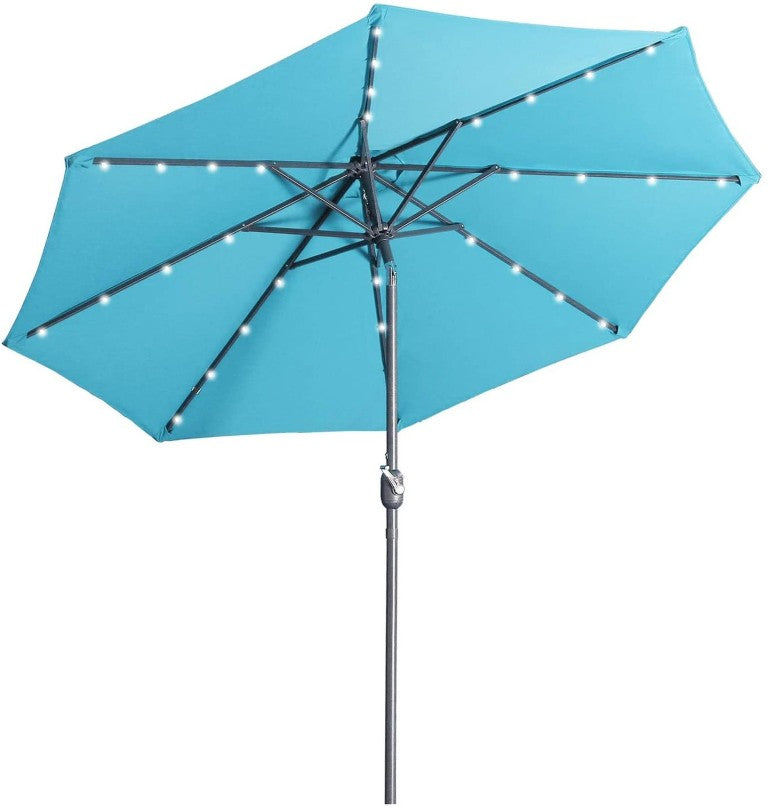 English Elm 9Ft Solar LED Patio Umbrella Aluminum Frame with Crank Tilt for Outdoor Decks T3609P551892