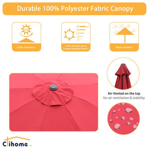 English Elm 9Ft Solar Powered Patio Umbrella with 32 LED Lights Aluminum Crank Tilt Outdoor T3609P551895