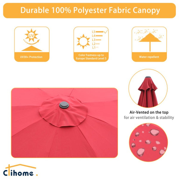 English Elm 9Ft Solar Powered Patio Umbrella with 32 LED Lights Aluminum Crank Tilt Outdoor T3609P551895