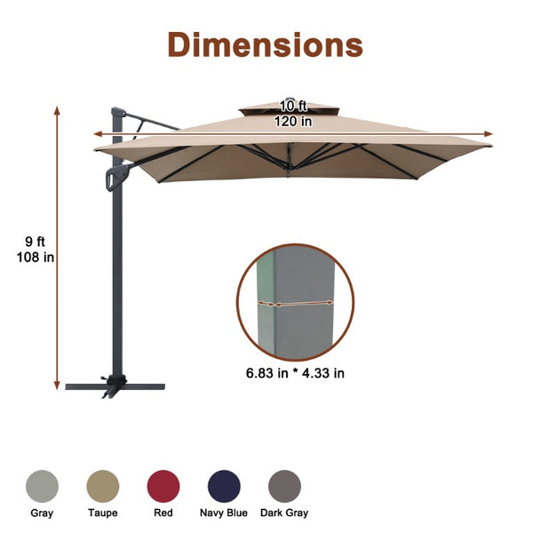 English Elm 10X10ft Cantilever Patio Umbrella with Bluetooth Speaker Light Disc and UPF50 Canopy T3609P551897