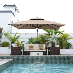 English Elm 10X10ft Cantilever Patio Umbrella with Bluetooth Speaker Light Disc and UPF50 Canopy T3609P551897