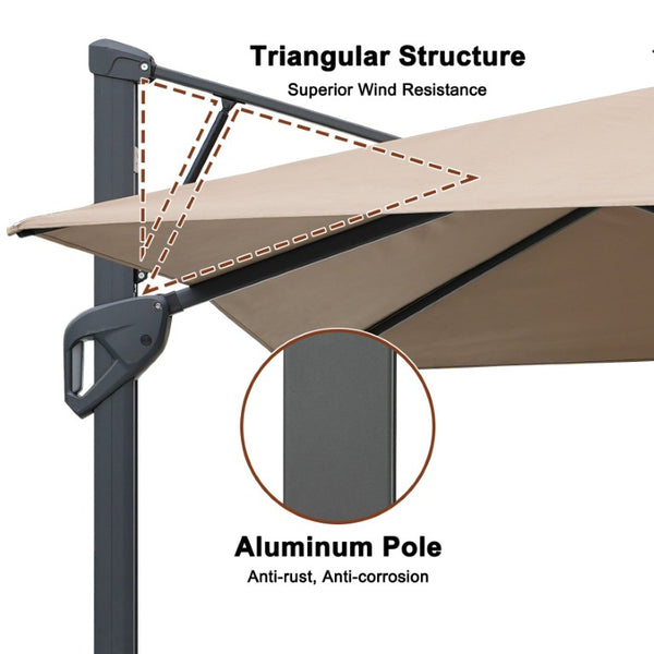 English Elm 10X10ft Cantilever Patio Umbrella with Bluetooth Speaker Light Disc and UPF50 Canopy T3609P551897