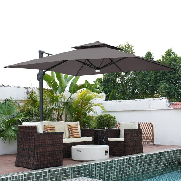 English Elm 3X3m Outdoor Square Patio Umbrella with Bluetooth Speaker Ambient Lighting UV Block T3609P551898