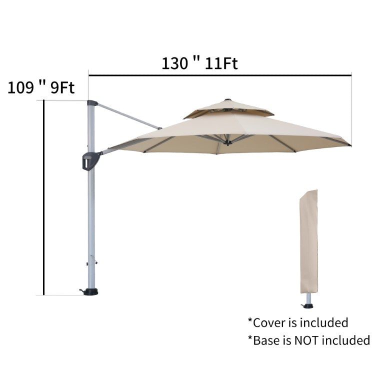English Elm 11Ft Cantilever Octagonal Outdoor Umbrella with Double Vent Canopy and 360 Swivel Base T3609P551900