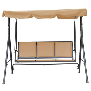 English Elm 3-Seater Outdoor Patio Swing Bench with Adjustable Canopy and Powder-Coated Steel Frame T3609P551908
