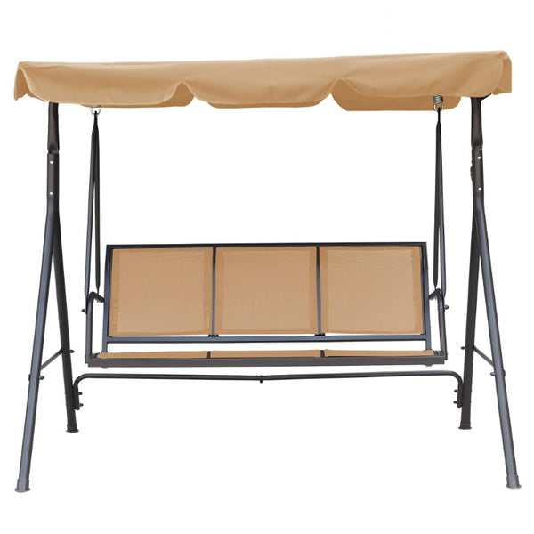 English Elm 3-Seater Outdoor Patio Swing Bench with Adjustable Canopy and Powder-Coated Steel Frame T3609P551908