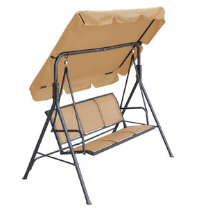 English Elm 3-Seater Outdoor Patio Swing Bench with Adjustable Canopy and Powder-Coated Steel Frame T3609P551908