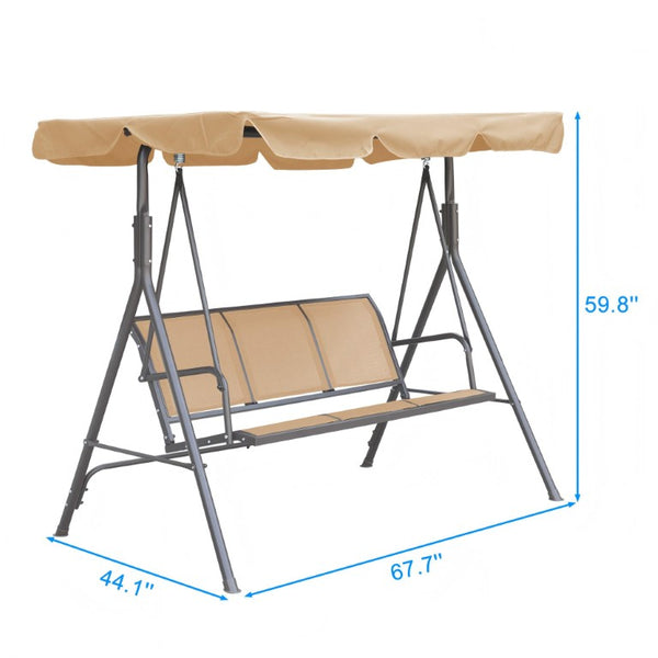 English Elm 3-Seater Outdoor Patio Swing Bench with Adjustable Canopy and Powder-Coated Steel Frame T3609P551908