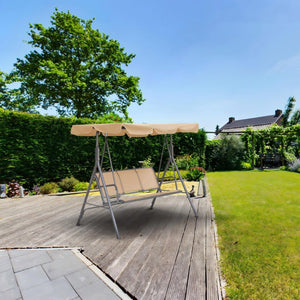 English Elm 3-Seater Outdoor Patio Swing Bench with Adjustable Canopy and Powder-Coated Steel Frame T3609P551908