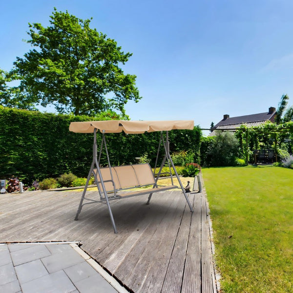 English Elm 3-Seater Outdoor Patio Swing Bench with Adjustable Canopy and Powder-Coated Steel Frame T3609P551908
