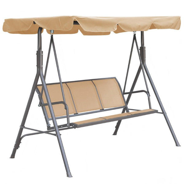 English Elm 3-Seater Outdoor Patio Swing Bench with Adjustable Canopy and Powder-Coated Steel Frame T3609P551908