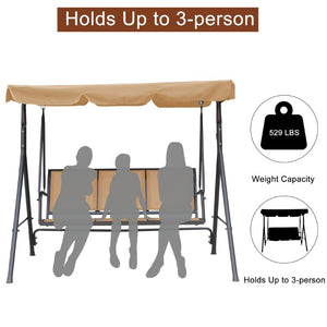 English Elm 3-Seater Outdoor Patio Swing Bench with Adjustable Canopy and Powder-Coated Steel Frame T3609P551908