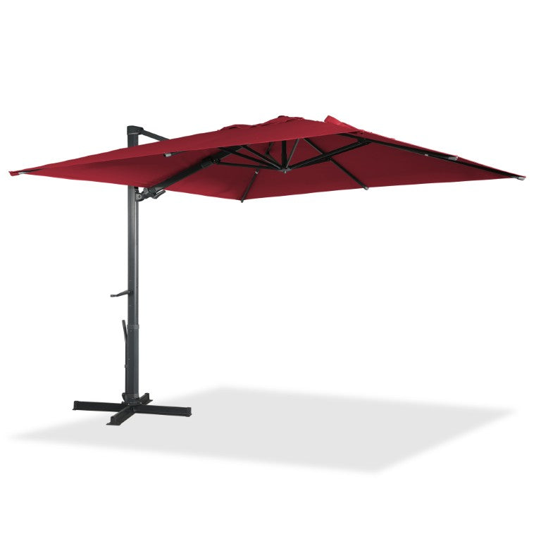 English Elm 3*3M Roman Patio Umbrella Aluminum Frame UPF 50 LED Lights Tiltable Canopy Shade Deep Burgundy T3609P551909