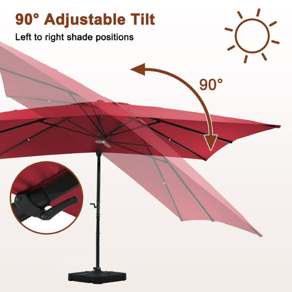 English Elm 3*3M Roman Patio Umbrella Aluminum Frame UPF 50 LED Lights Tiltable Canopy Shade Deep Burgundy T3609P551909