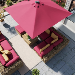 English Elm 3*3M Roman Patio Umbrella Aluminum Frame UPF 50 LED Lights Tiltable Canopy Shade Deep Burgundy T3609P551909