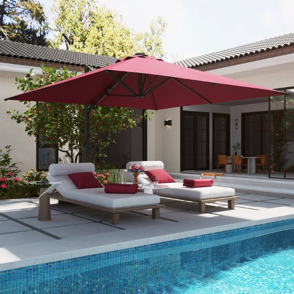 English Elm 3*3M Roman Patio Umbrella Aluminum Frame UPF 50 LED Lights Tiltable Canopy Shade Deep Burgundy T3609P551909
