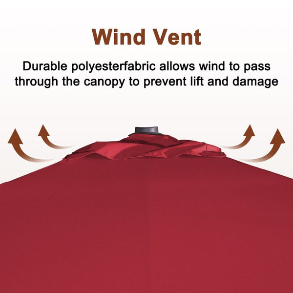 English Elm 3*3M Roman Patio Umbrella Aluminum Frame UPF 50 LED Lights Tiltable Canopy Shade Deep Burgundy T3609P551909