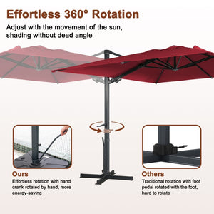 English Elm 3*3M Roman Patio Umbrella Aluminum Frame UPF 50 LED Lights Tiltable Canopy Shade Deep Burgundy T3609P551909