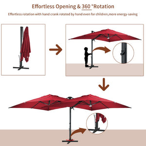 English Elm 3*3M Roman Patio Umbrella Aluminum Frame UPF 50 LED Lights Tiltable Canopy Shade Deep Burgundy T3609P551909