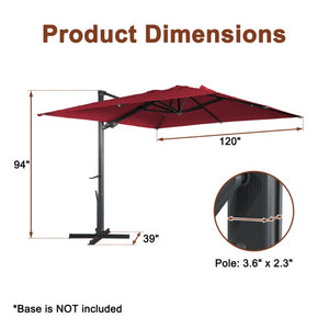 English Elm 3*3M Roman Patio Umbrella Aluminum Frame UPF 50 LED Lights Tiltable Canopy Shade Deep Burgundy T3609P551909