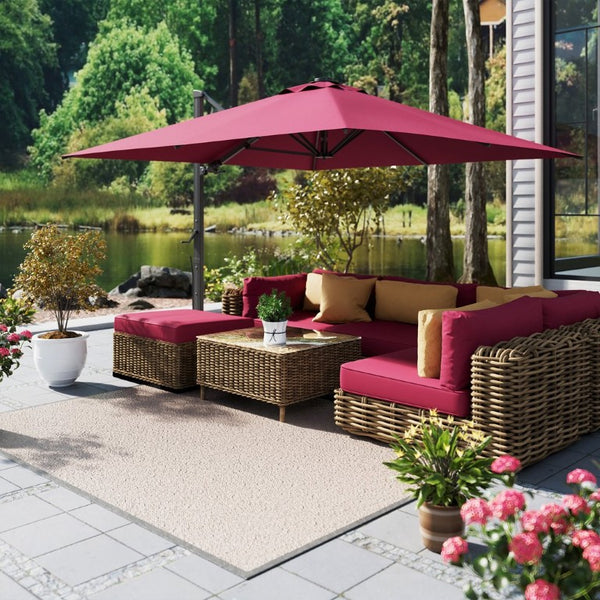 English Elm 3*3M Roman Patio Umbrella Aluminum Frame UPF 50 LED Lights Tiltable Canopy Shade Deep Burgundy T3609P551909