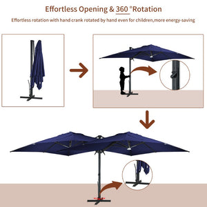 English Elm 3*3M Roman Patio Umbrella Aluminum Frame UPF 50 LED Lights Tiltable Canopy Shade Navy Blue T3609P551910