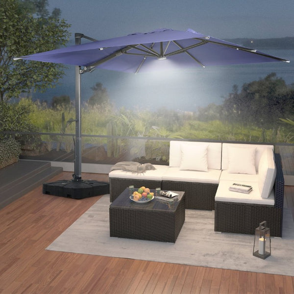 English Elm 3*3M Roman Patio Umbrella Aluminum Frame UPF 50 LED Lights Tiltable Canopy Shade Navy Blue T3609P551910