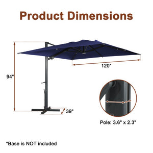 English Elm 3*3M Roman Patio Umbrella Aluminum Frame UPF 50 LED Lights Tiltable Canopy Shade Navy Blue T3609P551910