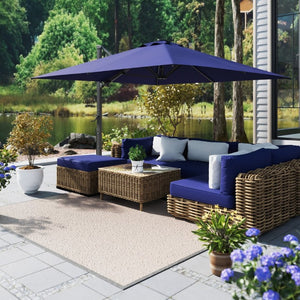English Elm 3*3M Roman Patio Umbrella Aluminum Frame UPF 50 LED Lights Tiltable Canopy Shade Navy Blue T3609P551910