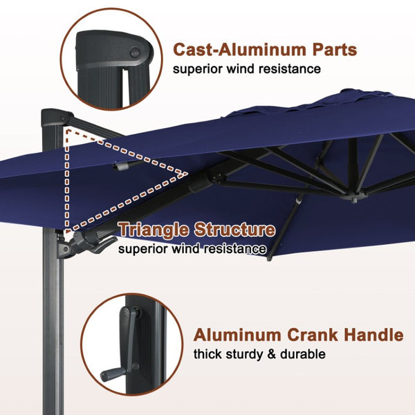 English Elm 3*3M Roman Patio Umbrella Aluminum Frame UPF 50 LED Lights Tiltable Canopy Shade Navy Blue T3609P551910