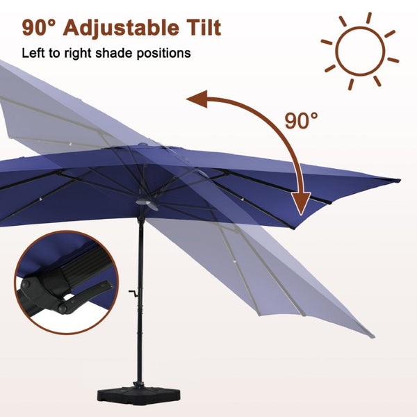 English Elm 3*3M Roman Patio Umbrella Aluminum Frame UPF 50 LED Lights Tiltable Canopy Shade Navy Blue T3609P551910
