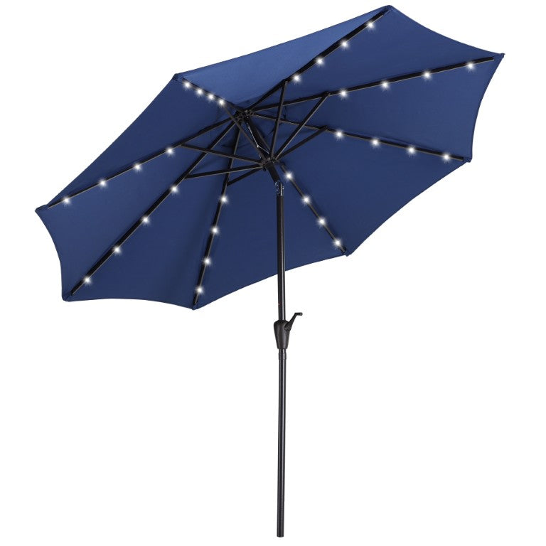 English Elm 9Ft Solar Powered Patio Umbrella with 32 LED Lights Aluminum Frame Wind Resistant T3609P551920