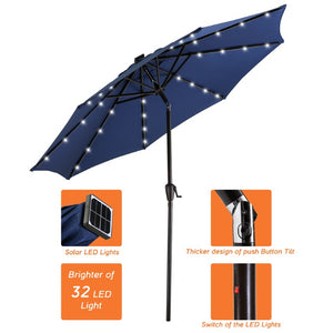 English Elm 9Ft Solar Powered Patio Umbrella with 32 LED Lights Aluminum Frame Wind Resistant T3609P551920