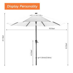 English Elm 9Ft Solar Powered Patio Umbrella with 32 LED Lights Aluminum Frame Wind Resistant T3609P551920