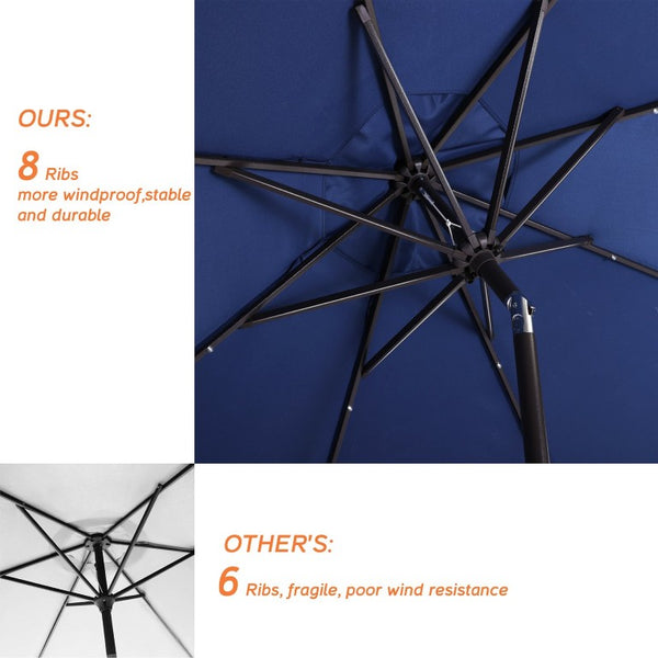 English Elm 9Ft Solar Powered Patio Umbrella with 32 LED Lights Aluminum Frame Wind Resistant T3609P551920