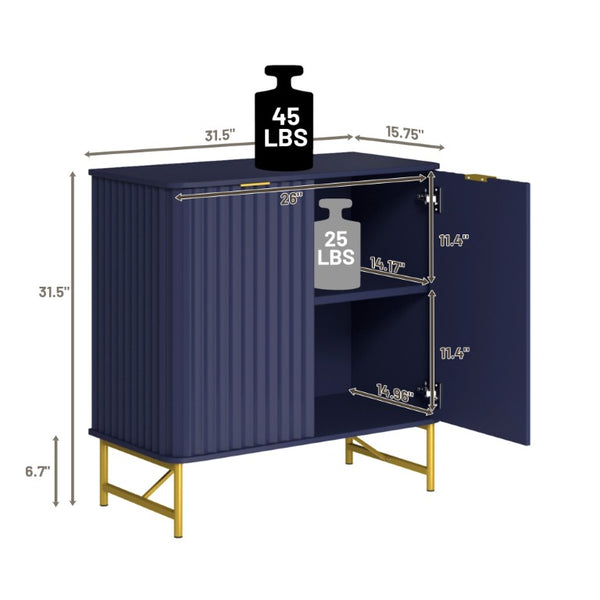 English Elm 2 Door Accent Cabinet with Geometric Panels Gold Hardware and Adjustable Interior Shelf T3609P574852