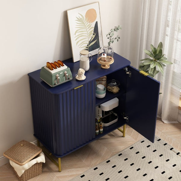 English Elm 2 Door Accent Cabinet with Geometric Panels Gold Hardware and Adjustable Interior Shelf T3609P574852
