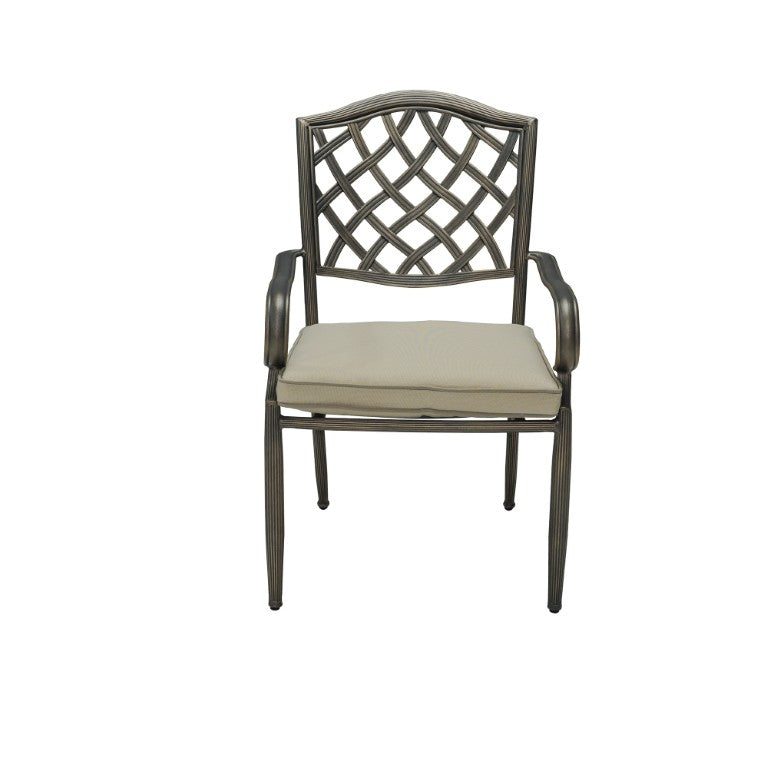 English Elm Patio Cast Aluminum Dining Chair with Olefin Cushion for Outdoor All-Season Comfort T3609P575045