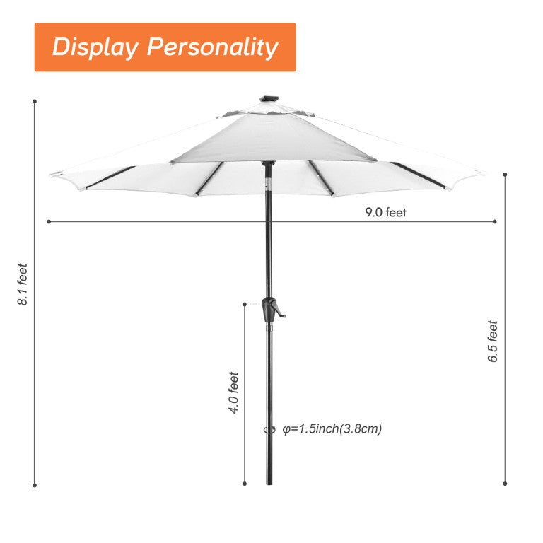 English Elm 9Ft Patio Umbrella Solar Powered 32 LED Lights Outdoor Dining Shade Cover T3609P575048