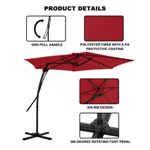 English Elm 10Ft Cantilever Patio Umbrella UV Resistant Polyester Canopy with Steel Frame Base T3609P575053