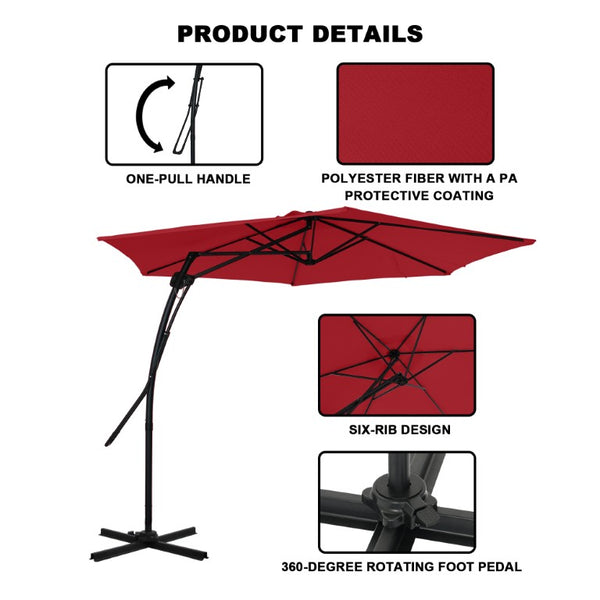 English Elm 10Ft Cantilever Patio Umbrella UV Resistant Polyester Canopy with Steel Frame Base T3609P575053