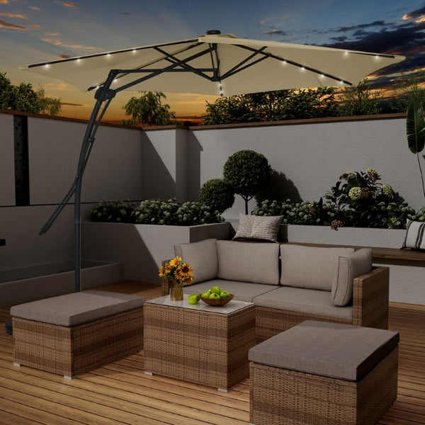 English Elm 10Ft Cantilever Patio Umbrella with 24 LED Lights Waterproof Polyester Canopy T3609P575054