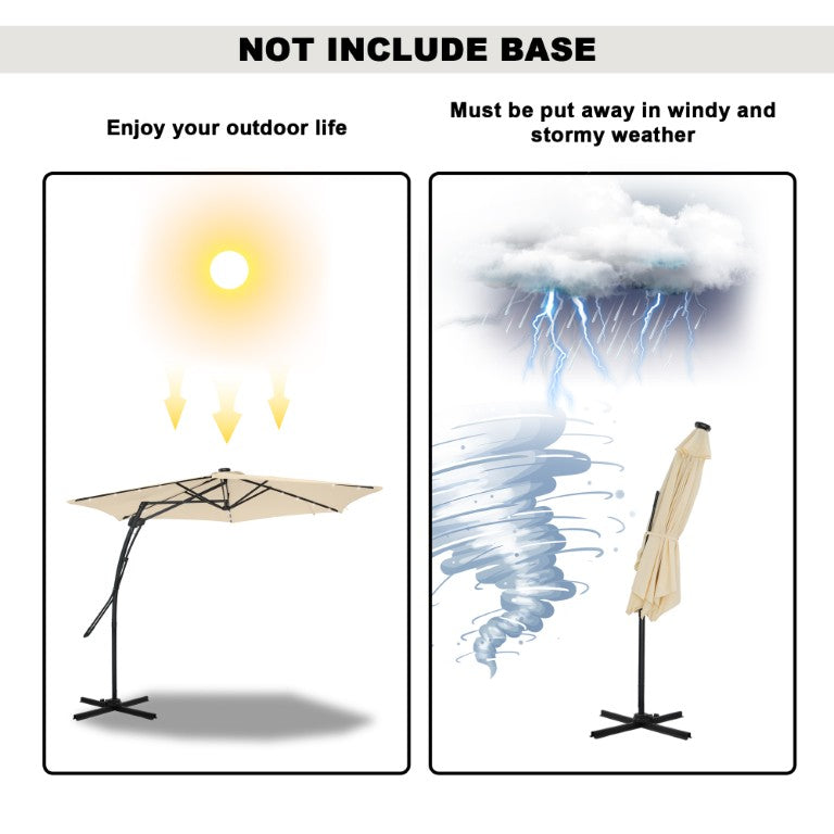 English Elm 10Ft Cantilever Patio Umbrella with 24 LED Lights Waterproof Polyester Canopy T3609P575054