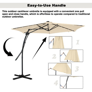 English Elm 10Ft Cantilever Patio Umbrella with 24 LED Lights Waterproof Polyester Canopy T3609P575054