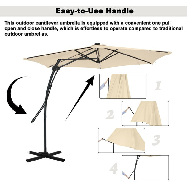English Elm 10Ft Cantilever Patio Umbrella with 24 LED Lights Waterproof Polyester Canopy T3609P575054