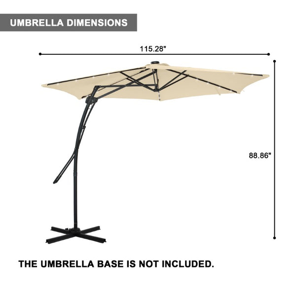 English Elm 10Ft Cantilever Patio Umbrella with 24 LED Lights Waterproof Polyester Canopy T3609P575054